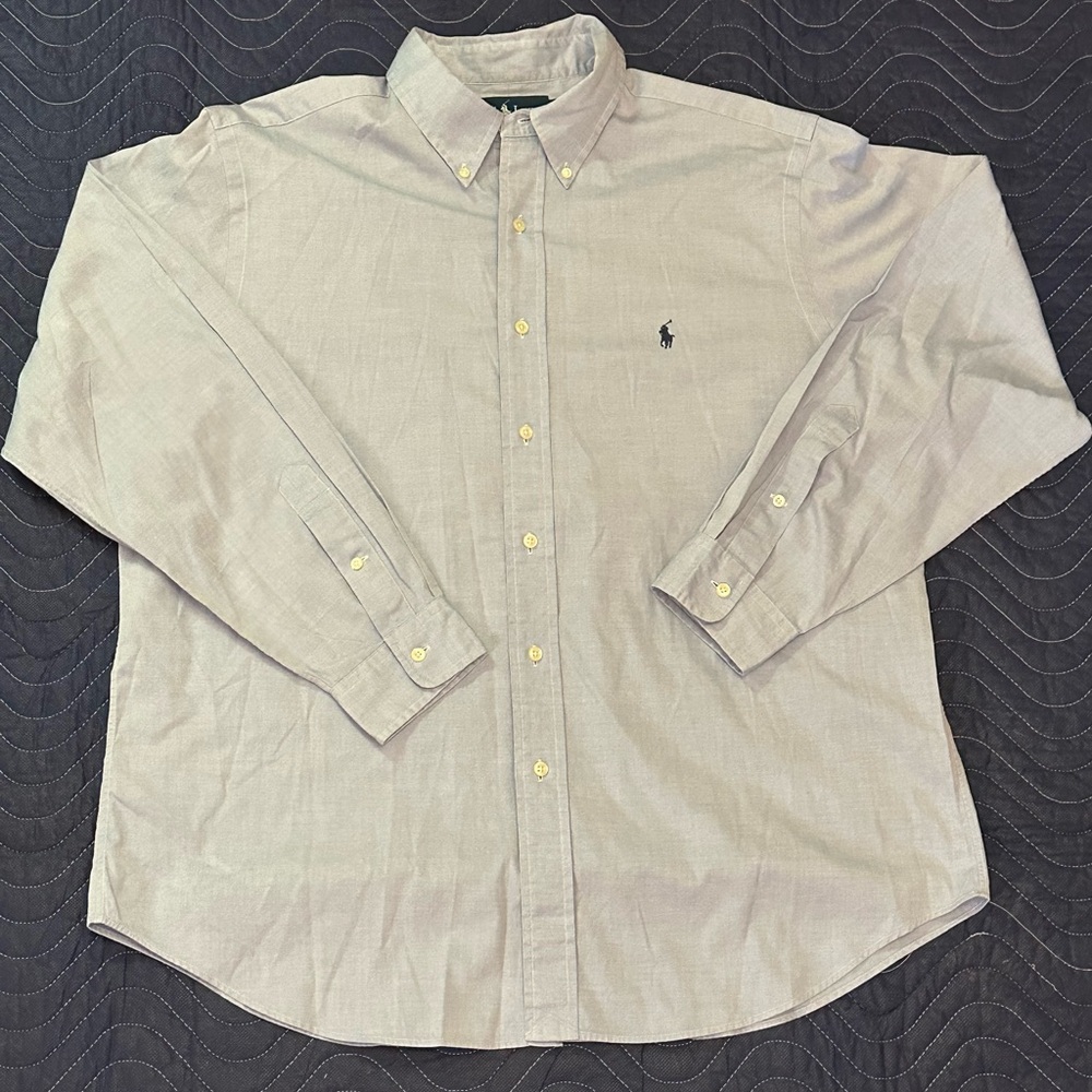 Ralph Lauren Classic Fit Baby Blue And Navy Classic Button Down SZ 17 34/35